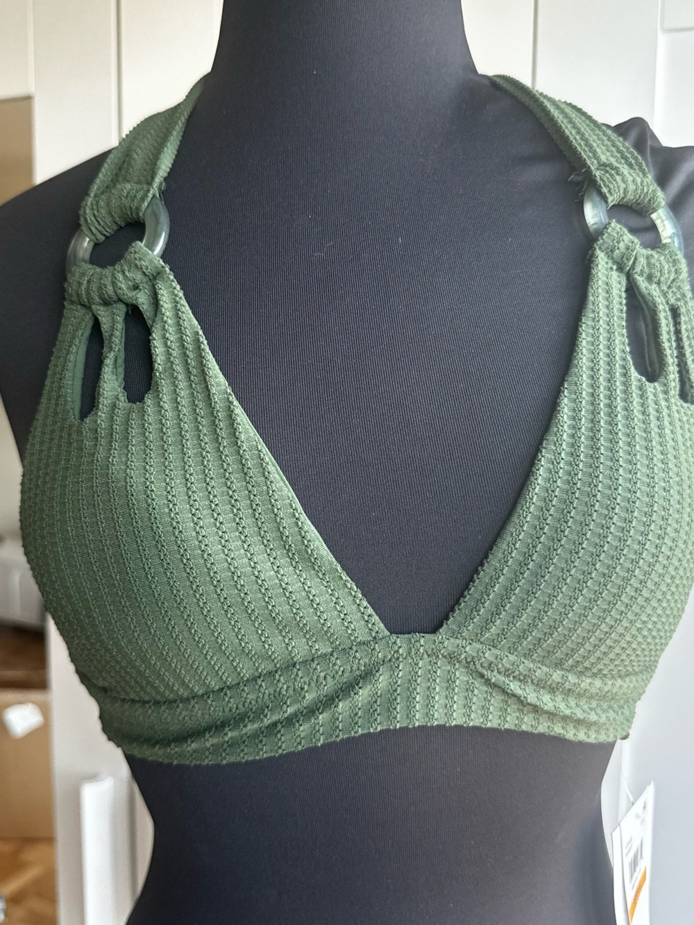 Olive Green Ribbed Halter Bralette BECCA
